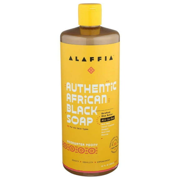 Alaffia Rose Water Peony All In One Authentic African Black Soap, 32 Fluid Ounce -- 1 each.