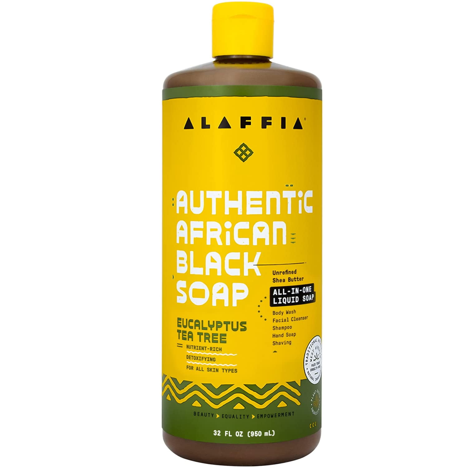 Alaffia Skin Care, Authentic African Black Soap, All In One Body Wash, Face Wash, Shampoo & Shaving Soap With Fair Trade Shea Butter, Eucalyptus Tea Tree, 32 Fl Oz.