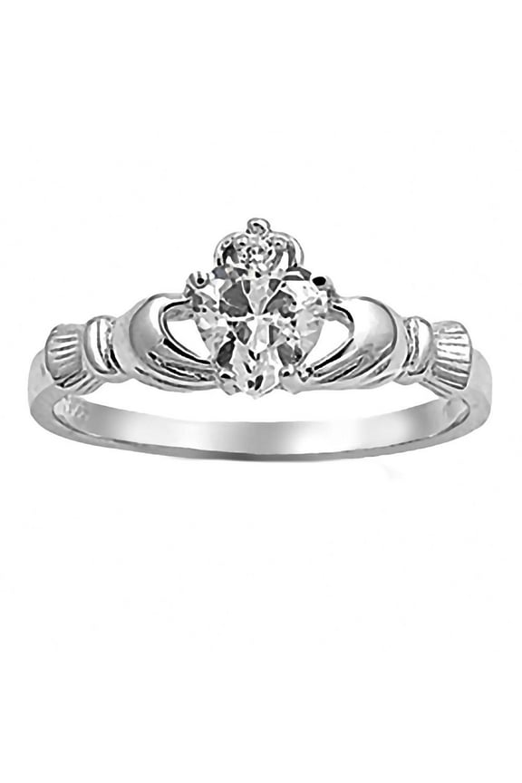 Alaina: 0.765ct Heart cut Russian Ice on Fire CZ Claddagh Ring 925 Silver sz 5.0