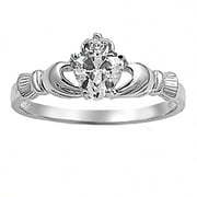 TRUSTMARK JEWELERS Alaina: 0.765ct Heart cut Russian Ice on Fire CZ Claddagh Ring 925 Silver sz 6.5