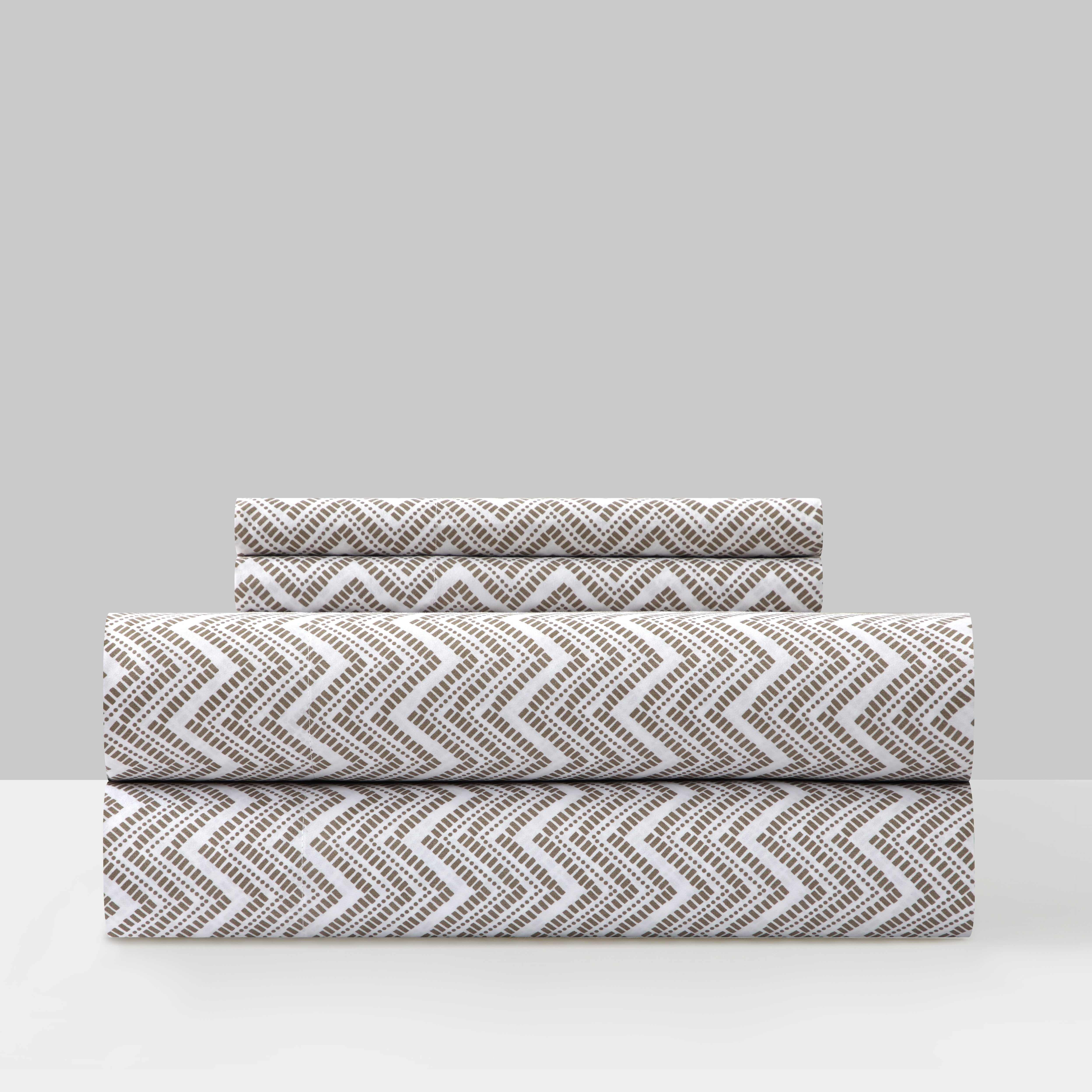 Twin Taupe Chevron Cotton Microfiber Sheet Set