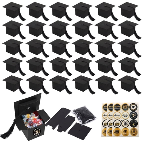 Alaiyaky 30 Pieces Graduation Candy Boxes Graduation Party Favors Doctoral Cap Shaped Gift Box Graduate Centerpieces with Tassel Sticker for Grad Ceremony Party