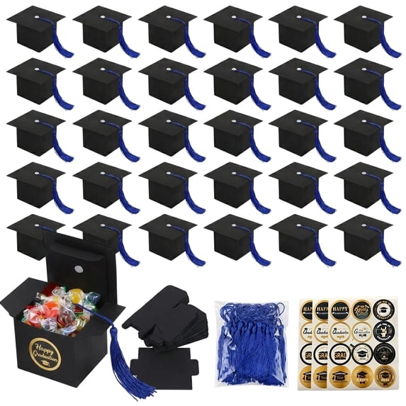 Alaiyaky 30 Pieces Graduation Candy Boxes Graduation Party Favors Doctoral Cap Shaped Gift Box Graduate Centerpieces with Tassel Sticker for Grad Ceremony Party