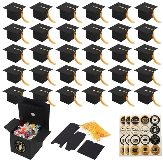 Alaiyaky 30 Pieces Graduation Candy Boxes Graduation Party Favors Doctoral Cap Shaped Gift Box Graduate Centerpieces with Tassel Sticker for Grad Ceremony Party