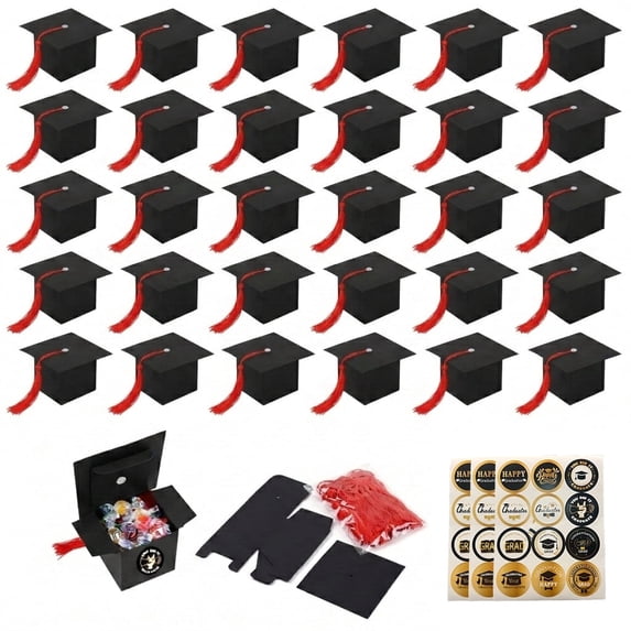 Alaiyaky 30 Pieces Graduation Candy Boxes Graduation Party Favors Doctoral Cap Shaped Gift Box Graduate Centerpieces with Tassel Sticker for Grad Ceremony Party