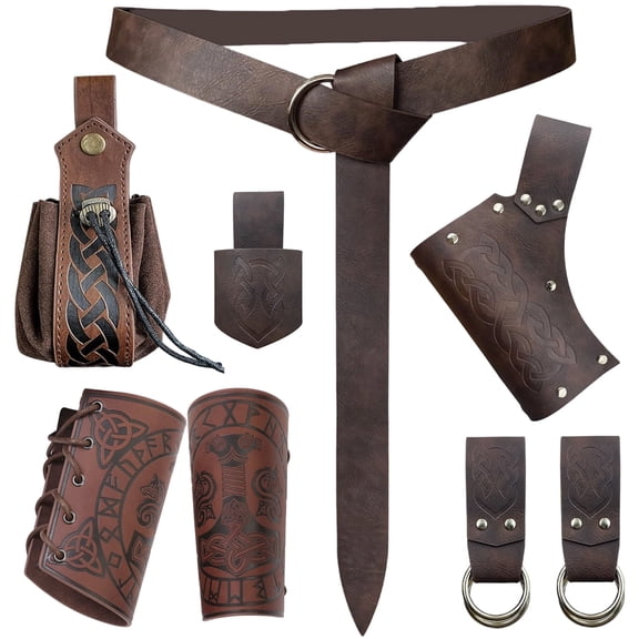 Alaiyaky 8 PCS Medieval Renaissance Sword Belt Set Pirate Costume Accessories with Belt Pouch Sword Frog Dagger Holster