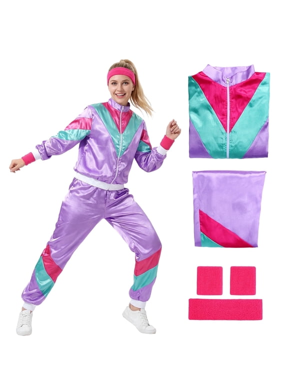 80s 90s Shell Suit Costume Men Women Retro Tracksuit 1980s Fancy Dress Halloween Costumes Festival Outfit for Adults