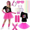 thumbnail image 1 of Alaiyaky 80s Costume Accessories Set for Women – 80s Fnacy Dress Outfit with 'I Love The 80s' T-Shirt, Tutu Skirt, Neon Accessories for 1980s Theme Party, Hen Do, Festival, 1 of 7
