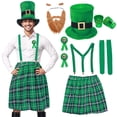 thumbnail image 1 of ‌Alaiyaky 9 Pcs St Patrick's Day Costume Set Irish Plaid Green Kilt Suspenders Faux Mustache Sock Hat Cup Badge for Irish Party Decor, 1 of 7