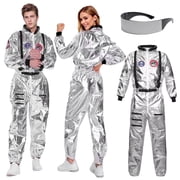 Alaiyaky Adult Astronaut Costume, Space Costume Halloween Fancy Dress Silver Spaceman Cosplay Astronaut Uniform Jumpsuit Outfits Halloween Book Day Party Dress Up