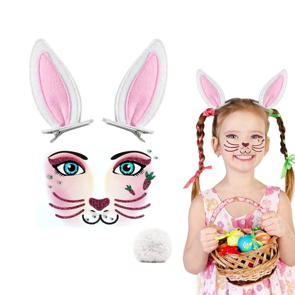 Alaiyaky Bunny Ears Hair Clips with Tail Easter Rabbit Ears Hair Clips Tail Accessories Bunny Cosplay Costume Fancy Dress Up Accessories Easter Egg Hunt Decorations Party Spring Celebrations