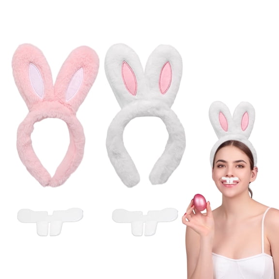 Alaiyaky Bunny Ears Headband, Easter Plush Rabbit Ears Headband Bunny Teeth Bunny Cosplay Costume Fancy Dress Up Accessories Easter Egg Hunt Decorations Party Spring Celebrations