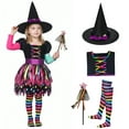 thumbnail image 1 of Alaiyaky Girls Miss Matched Witch Halloween Fancy Dress Outfit, Child Girls Colorful Rainbow Halloween Witch Costume, 1 of 8