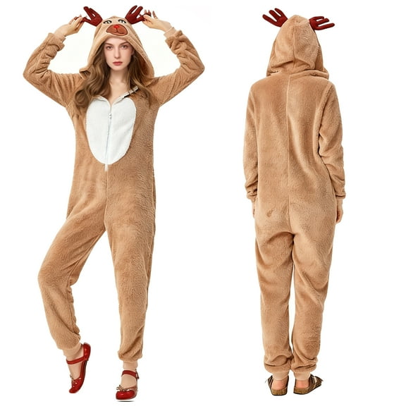 Alaiyaky Christmas Costume, Christmas Onesie Pajamas for Women, Santa Claus, Snowman, Elk Pajamas Christmas Hoodie Costume for Women Adults Cozy Onesie Fluffy PJS