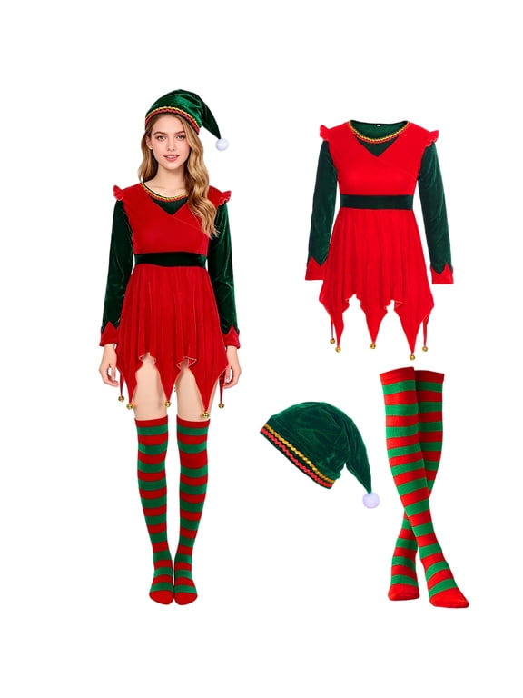 Christmas Elf Costume for Women Elf Dresses Carnival Cosplay Outfit Christmas Costumes for Women Accessory Fancy Dress