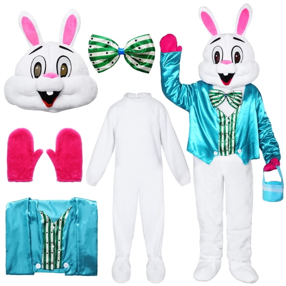 Alaiyaky Easter Bunny Costume Adult, Rabbit Costume with Vest Rabbit Bow Tie, Rabbit Onesie Costume for Easter Fancy Dress Costume