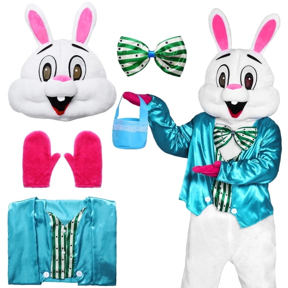 Alaiyaky Easter Bunny Costume Adult, Rabbit Costume with Vest Rabbit Bow Tie, Rabbit Onesie Costume for Easter Fancy Dress Costume
