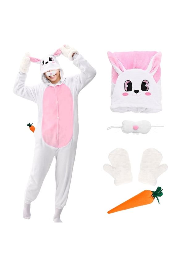 Easter Bunny Costumes Adult, Rabbit Onesie Pyjamas, Cartoon Animal Jumpsuit, Pink Bunny Onesie for Easter Cosplay