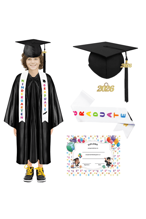 Unisex Matte Kindergarten Graduation Gown Cap Tassel Set 2026 with Tassel for Kids