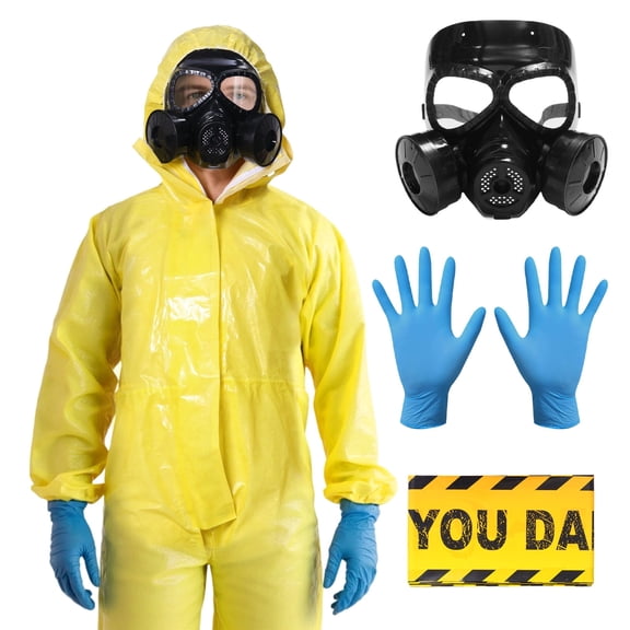 Alaiyaky Halloween Hazmat Costume Set Mens Hazmat Suit Fancy Dress Costum Yellow Scientist Outfit for Adult Halloween Party