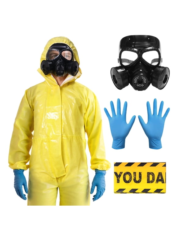 Halloween Hazmat Costume Set Mens Hazmat Suit Fancy Dress Costum Yellow Scientist Outfit for Adult Halloween Party