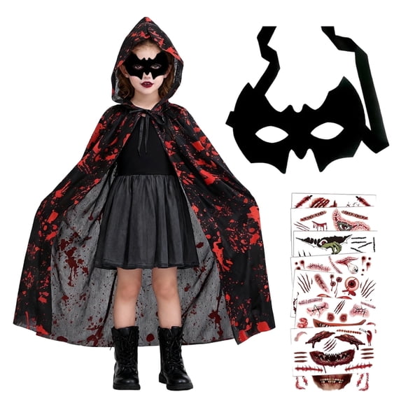 Alaiyaky Hooded Cape Halloween,Vampire Cape Witch Cloak, Adult/Kids Halloween Fancy Dress Costume, Cosplay Poncho,Cloak for Halloween Party Fancy Dress