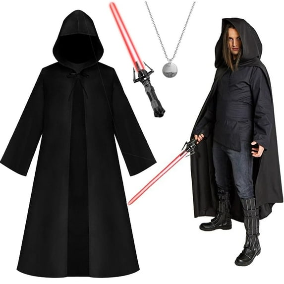 Alaiyaky Hooded Cloak Robe Jedi Adult, Jedi Costume Set with Accessories and Necklace Wizard Master Knight Robe Costume Cosplay for Halloween Masquerade Balls