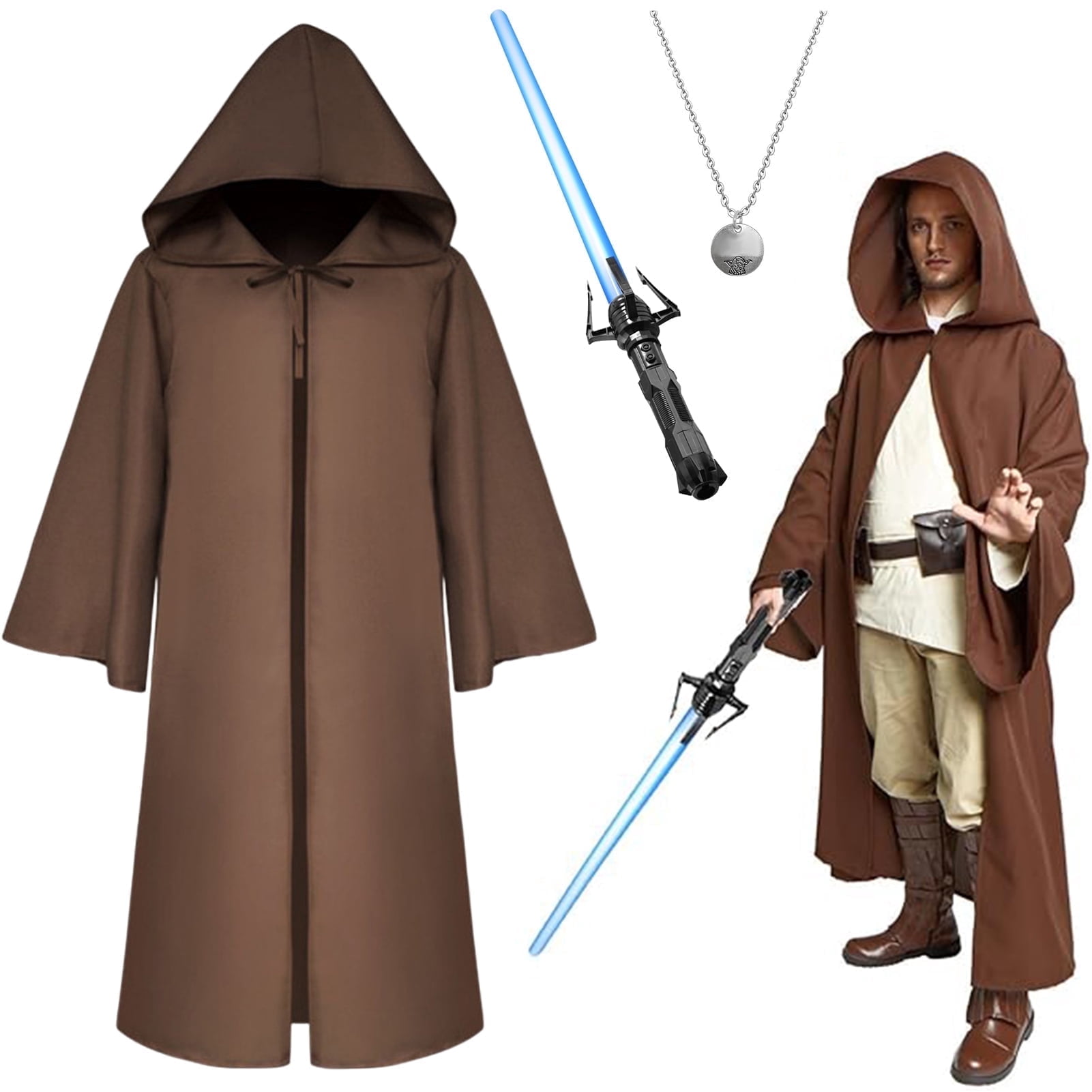Alaiyaky Hooded Cloak Robe Jedi Adult, Jedi Costume Set with