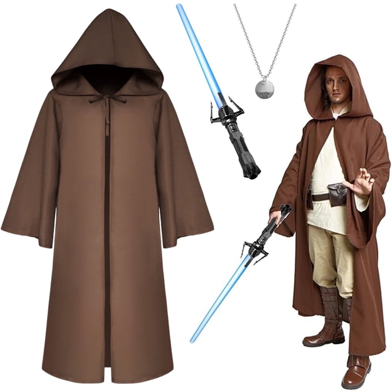 Alaiyaky Hooded Cloak Robe Jedi Adult, Jedi Costume Set with