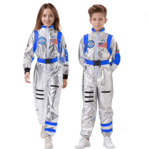 Alaiyaky Kids Astronaut Costume, Space Costume Halloween Fancy Dress Kids Girls Boys Astronaut Astronaut Uniform Jumpsuit Outfits Halloween Book Day Party Dress Up