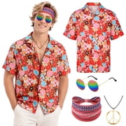 Alaiyaky Mens 70s Outfits Hip Hop Costumes Accessories Floral T Shirt Set for Rock Disco Party Cosplay Bohemian Style
