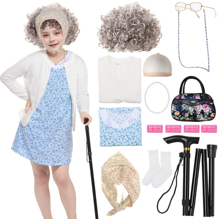 Alaiyaky Old Lady Costume 10 Pcs 100 100th Days of School Costume Dress Up  Granny Grandma Cosplay Outfits - Walmart.com