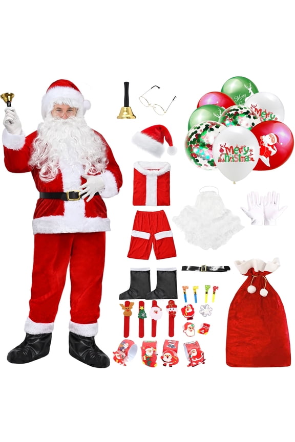 Santa Claus Costume for Adult, Christmas Santa Costume Men Women Deluxe Father Santa Suit Outfit Fancy Dress Christmas Cosplay Party