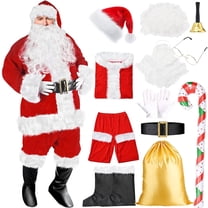 Halco Santa Suits CAIVO Men Blue Santa Claus Costume Set, Adult Plush Santa Outfit with ...