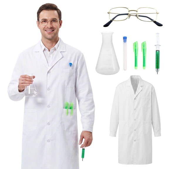 Alaiyaky Scientist Doctor Costume Adult, Scientist Costume, Halloween Costumes for Adult Includes White Lab Coat, Glasses, Props