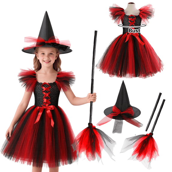 Alaiyaky Witch Costume Kids Girl Witches Dress Princess Outfit Scary Witch Hat Hat Brooms Party Cosplay Carnival Fancy Dress