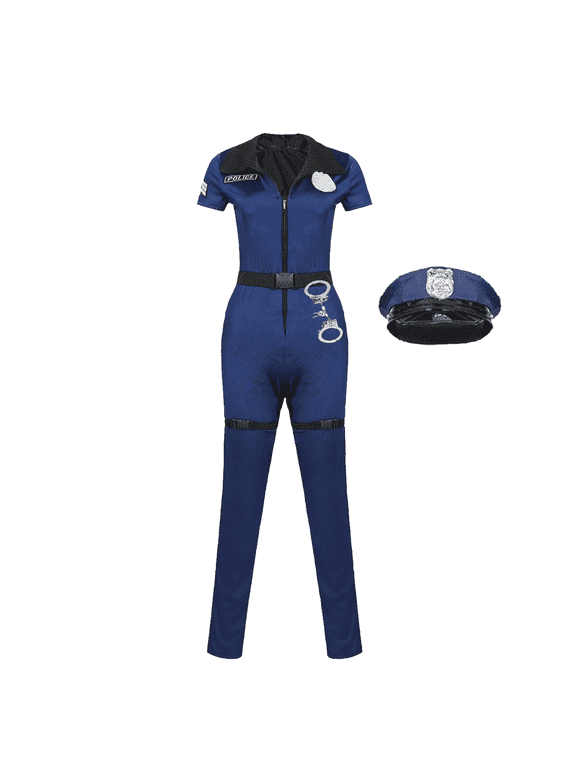 Women Halloween Costume Police Costume Women Police Officer Uniform with Dress Belt Cap Halloween Dress Up Party Christmas Party