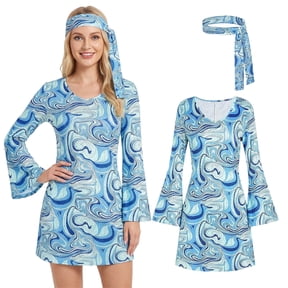 Alaiyaky Womens 1970's Disco Fancy Dress Costume, 70s Outfits for Women, 70s Retro Hippie Dress with Headband for Hen Party, Music Festival & Theme Party