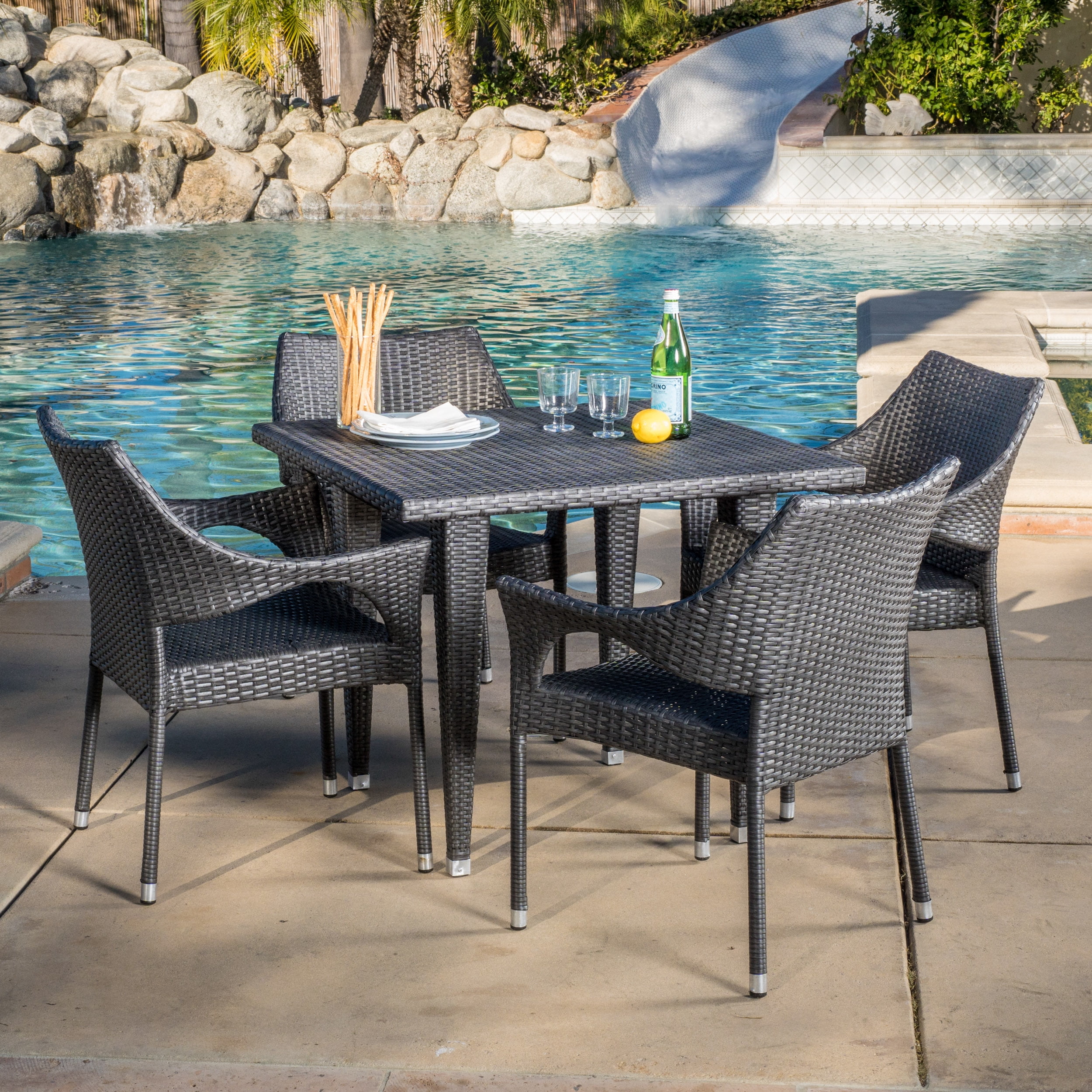Alameda 5 Piece Outdoor Wicker Square Dining Set Grey Walmart