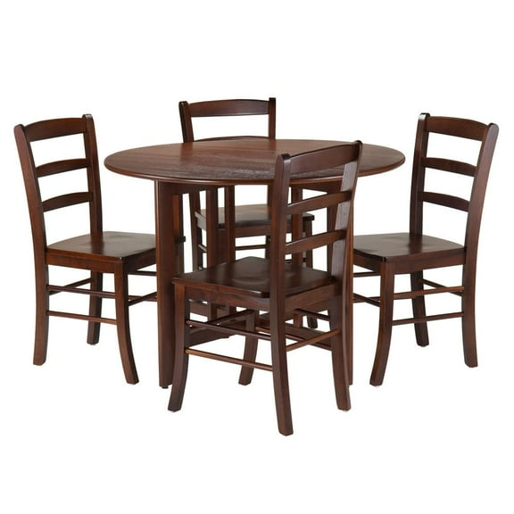 Winsome Wood Alamo 5-Pc Dining Set, Round Drop Leaf Table & 4 Ladder Back Chairs, Walnut Finish