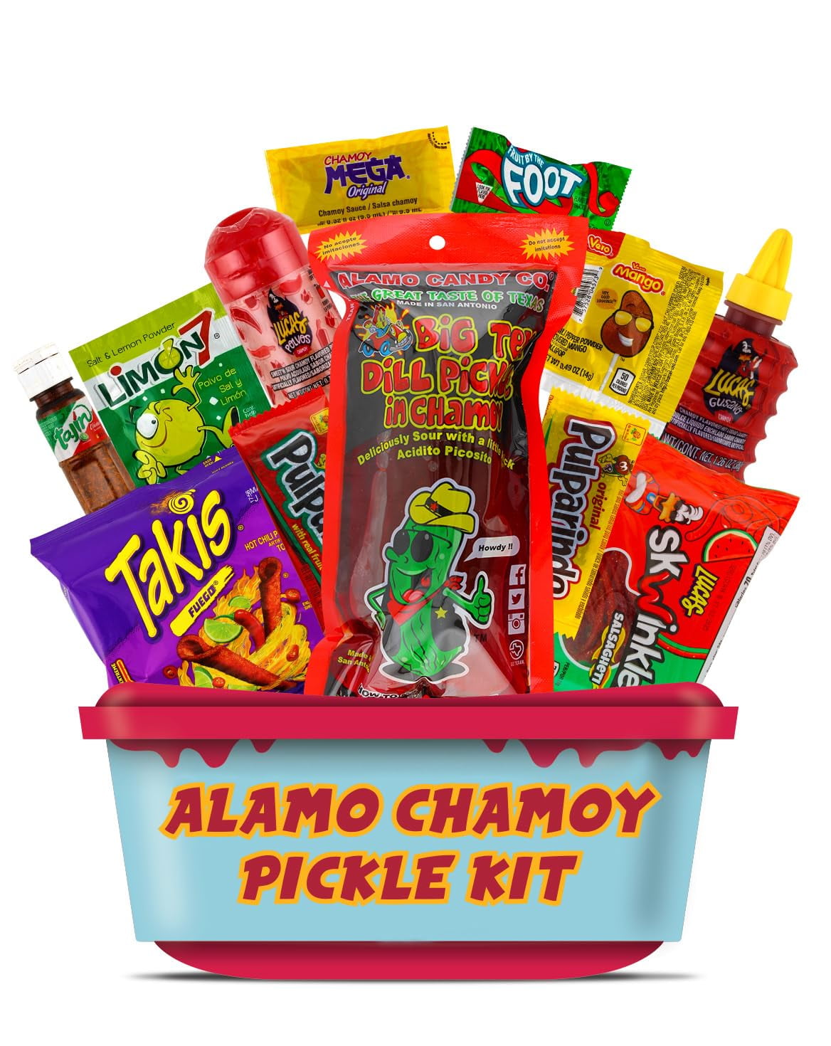 Alamo Chamoy Pickle Kit, Mexican Candy Mix make Famous TikTok Trend, (13 Pieces) Includes