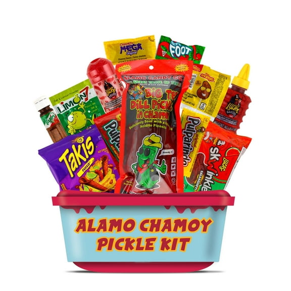 Alamo Chamoy Pickle Kit, OKA4Mexican Candy Mix make TikTok Trend, (13 Pieces) Includes Original Alamo Dill Pickle, Baby Lucas, Lucas Gusano, Skwinkles Salsaghetti, Tajin & Pulparindo by LookOn