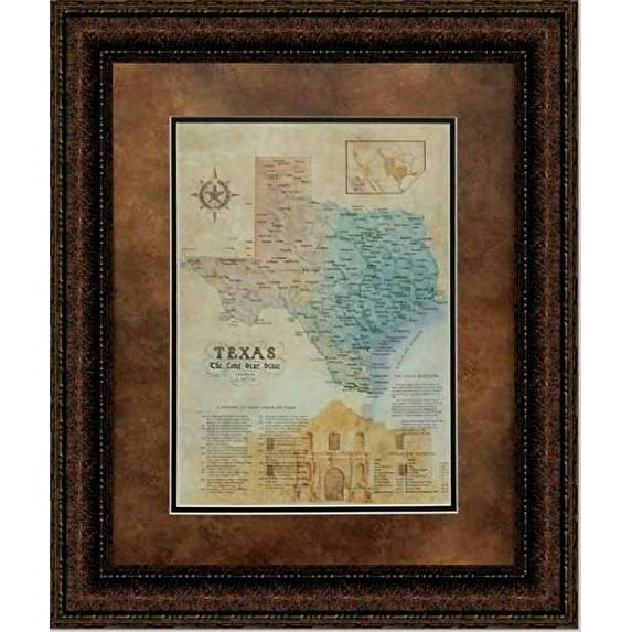 Alamo Map | Framed Historic Texas Map in Double Mat | 25L X 21W" Inches