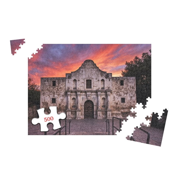 The Alamo Texas 500 Piece Jigsaw for Adults, Historic Landmark Travel Souvenir, Sunset Scene Wooden Puzzle, 20.5x15 Inch Home Decor Entertainment Puzzle Game, Challenging Brain Teaser