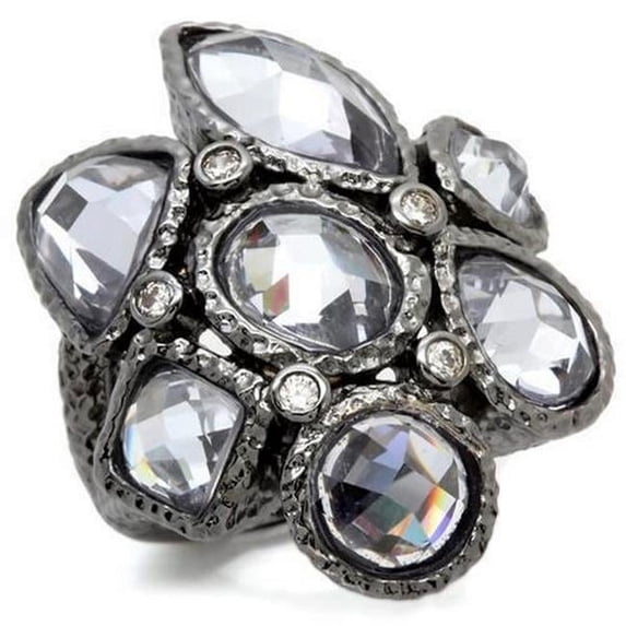 Alamode 0W120-9 Ruthenium Brass Ring with AAA Grade CZ, Light Amethyst - Size 9