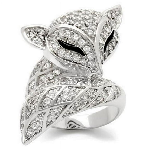 Alamode 0W185-8 Rhodium Brass Ring with AAA Grade CZ, Clear - Size 8