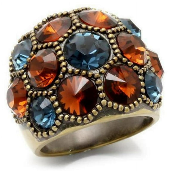 Alamode 0W234-10 Antique Copper Brass Ring with Top Grade Crystal, Multi Color - Size 10