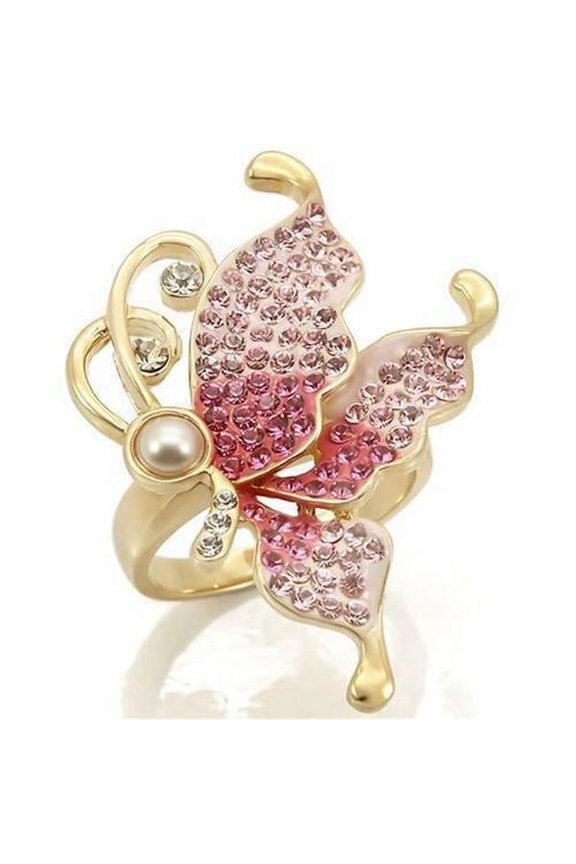 Alamode 0W289-7 Gold Brass Ring with Top Grade Crystal, Multi Color - Size 7