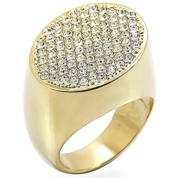 Alamode 1W034-5 Gold Brass Ring with Top Grade Crystal, Clear - Size 5