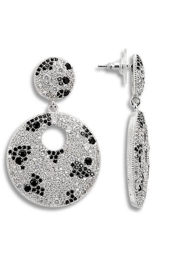 Alamode 1W122 Imitation Rhodium Brass Earrings with AAA Grade CZ, Black Diamond